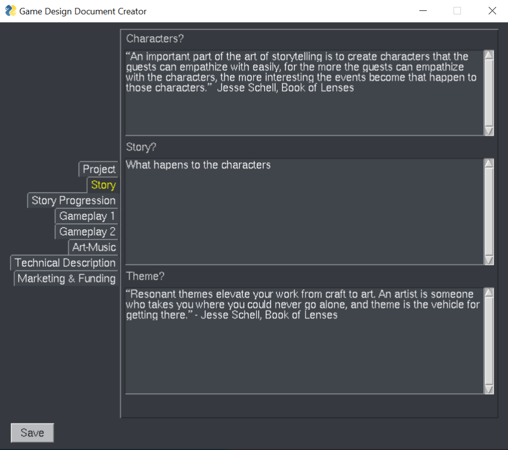 Game Design Document Editor Built With Pysimplegui Mike Lynch